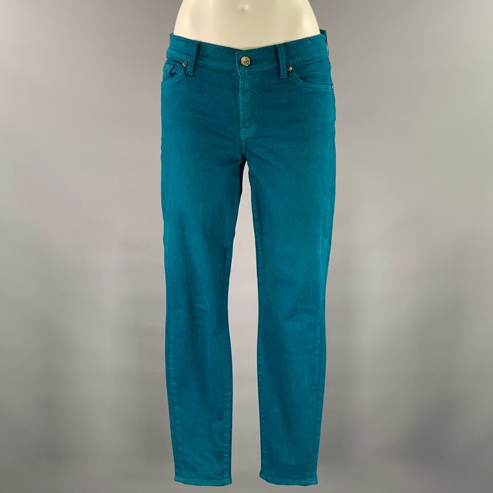 FOR ALL 7 MANKIND Size 30 Teal Cotton Denim Slim Pants